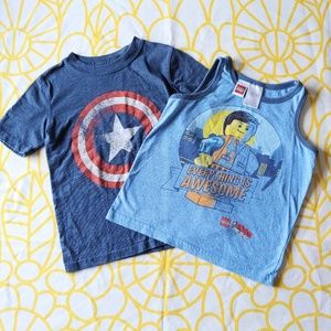 2 graphic tees Captain America and the Lego movie